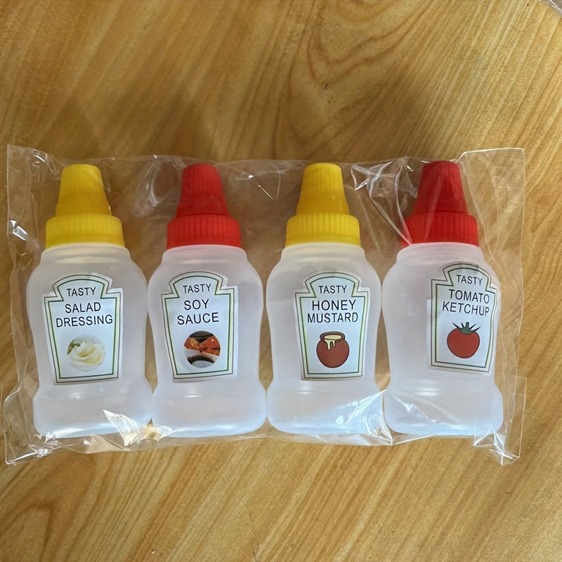 Set of 4 Plastic Mini Squeeze Bottles for Lunches and Kitchen Storage