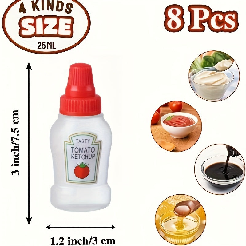 Set of 4 Plastic Mini Squeeze Bottles for Lunches and Kitchen Storage