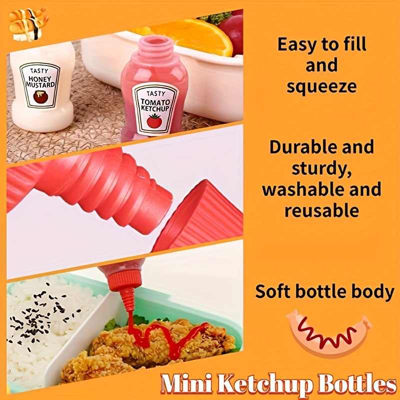 Set of 4 Plastic Mini Squeeze Bottles for Lunches and Kitchen Storage