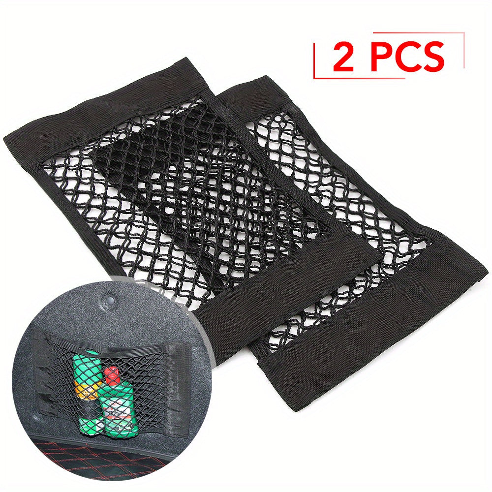 Car Trunk Organizer Black Mesh Storage Net with Elastic Rope for Tools and Groceries