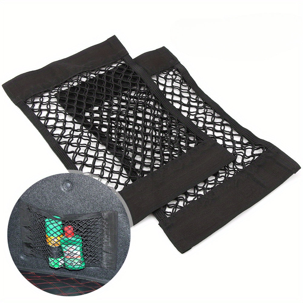 Car Trunk Organizer Black Mesh Storage Net with Elastic Rope for Tools and Groceries
