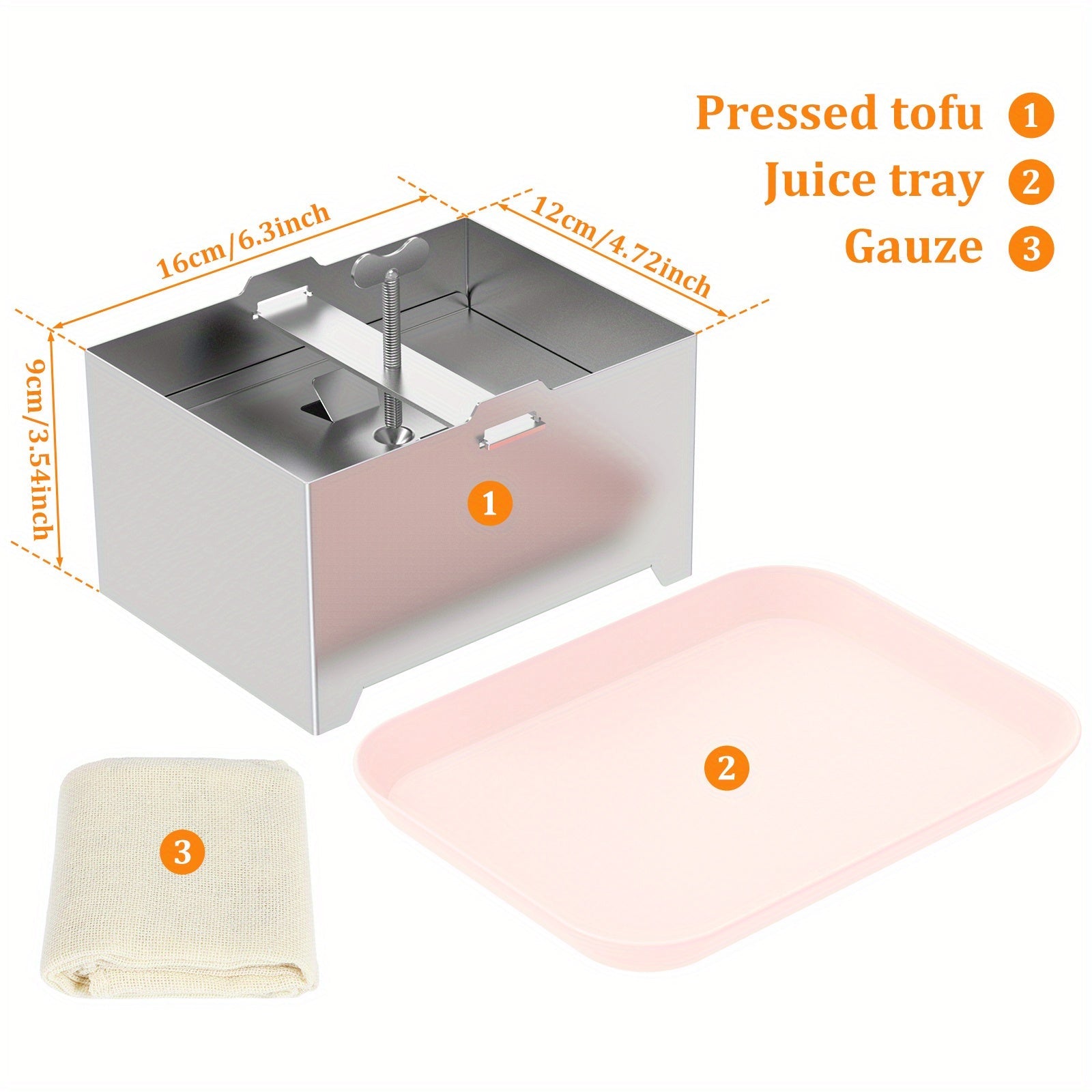 Adjustable Stainless Steel Tofu Press Kit with Drip Tray and Cloth