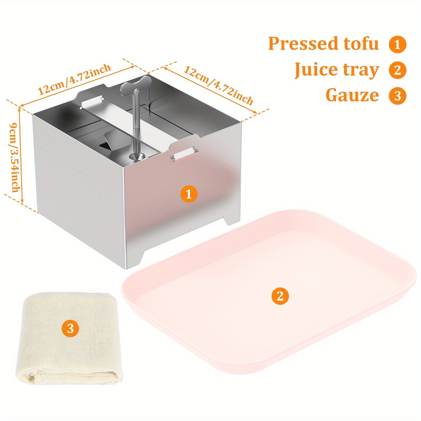 Adjustable Stainless Steel Tofu Press Kit with Drip Tray and Cloth