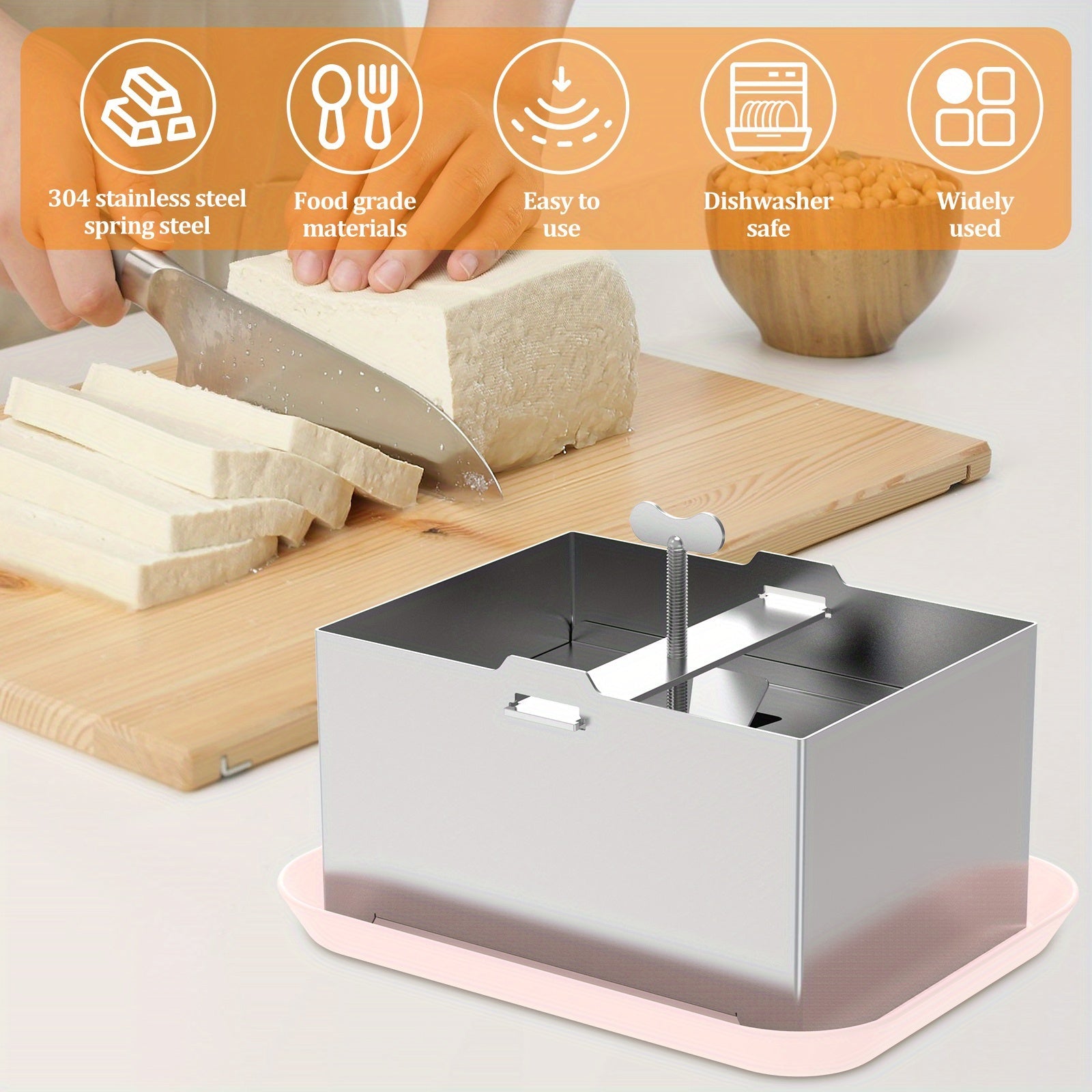 Adjustable Stainless Steel Tofu Press Kit with Drip Tray and Cloth