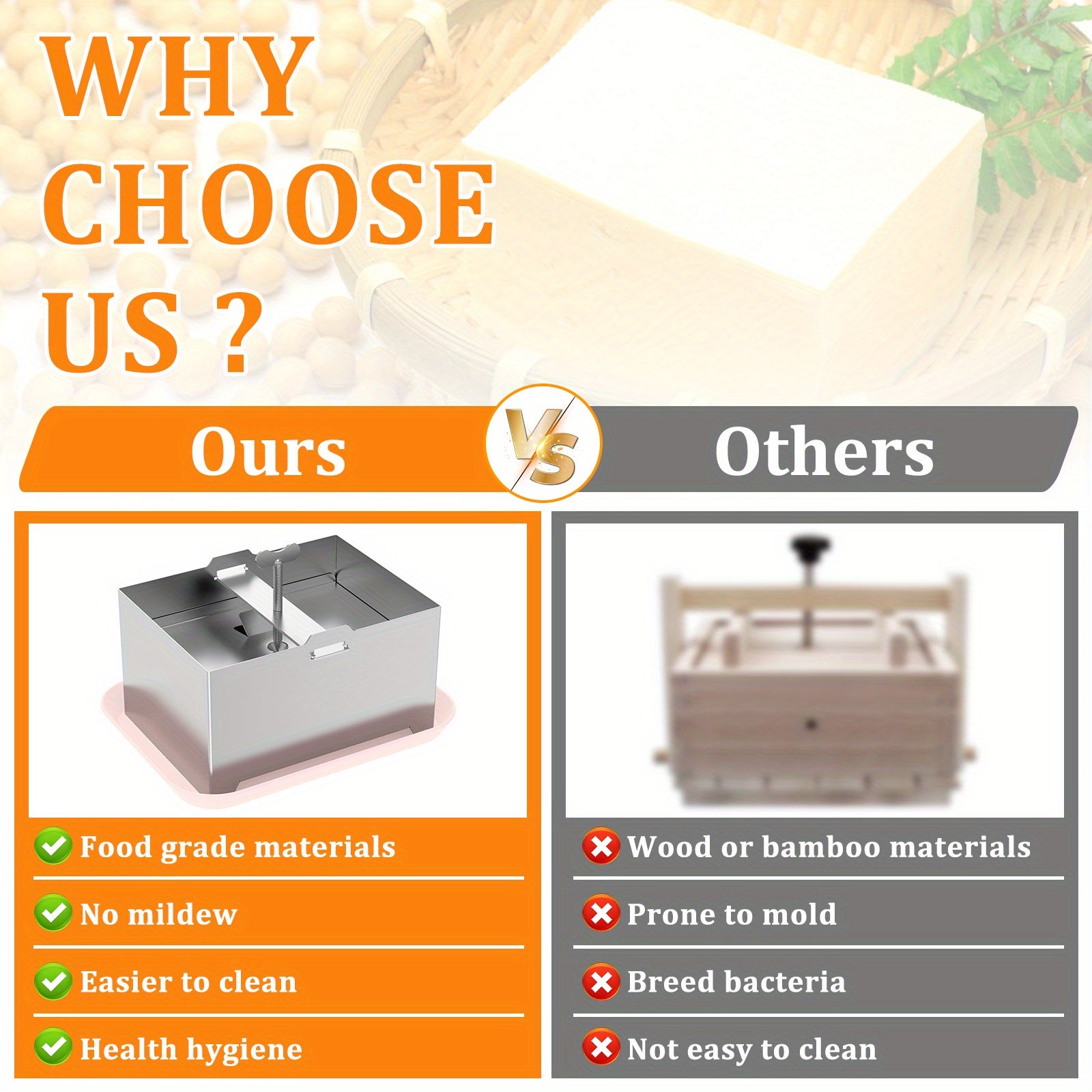 Adjustable Stainless Steel Tofu Press Kit with Drip Tray and Cloth