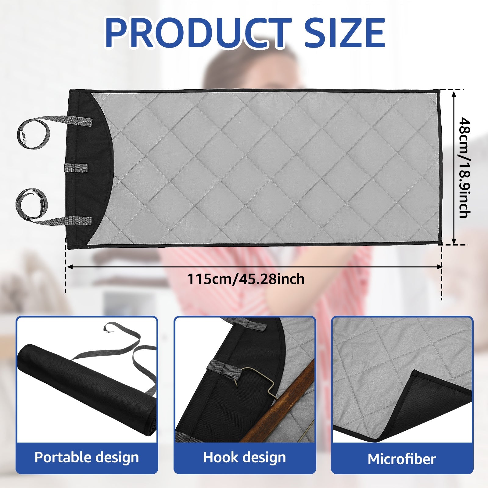 Over The Door Heat-Resistant Steaming Pad for Clothes, Foldable, 115x48cm