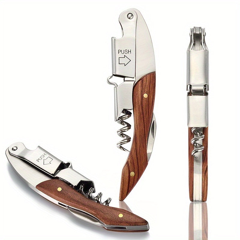 Stainless Steel Corkscrew with Wooden Handle for Home and Restaurant Use
