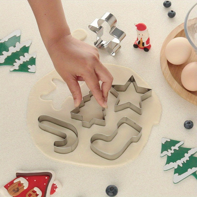 Set of 5 Stainless Steel Christmas Cookie Cutters for Baking
