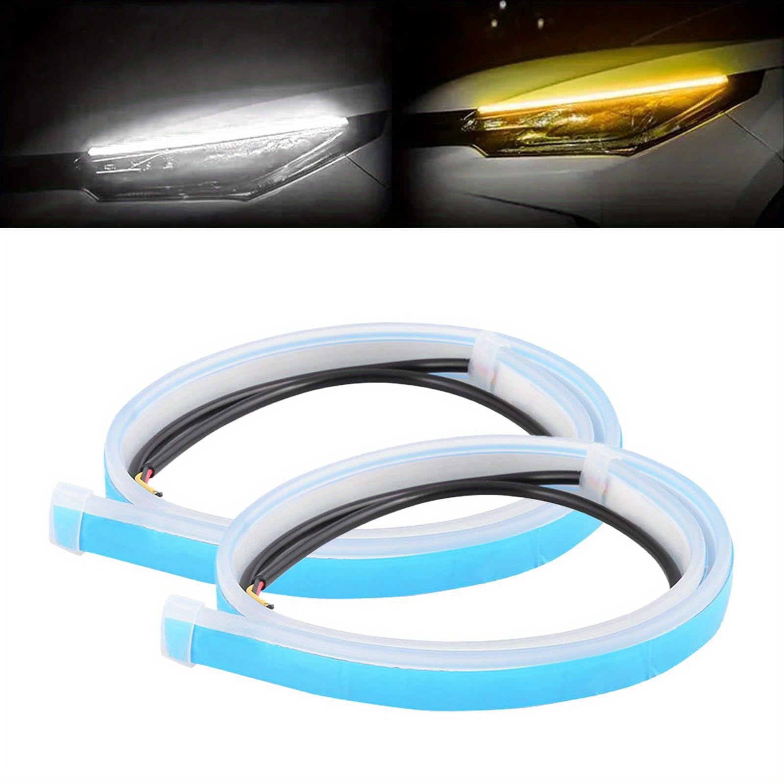 2 piezas de tiras de LED para coche de doble color flexible, luz diurna, señal, accesorios para coche