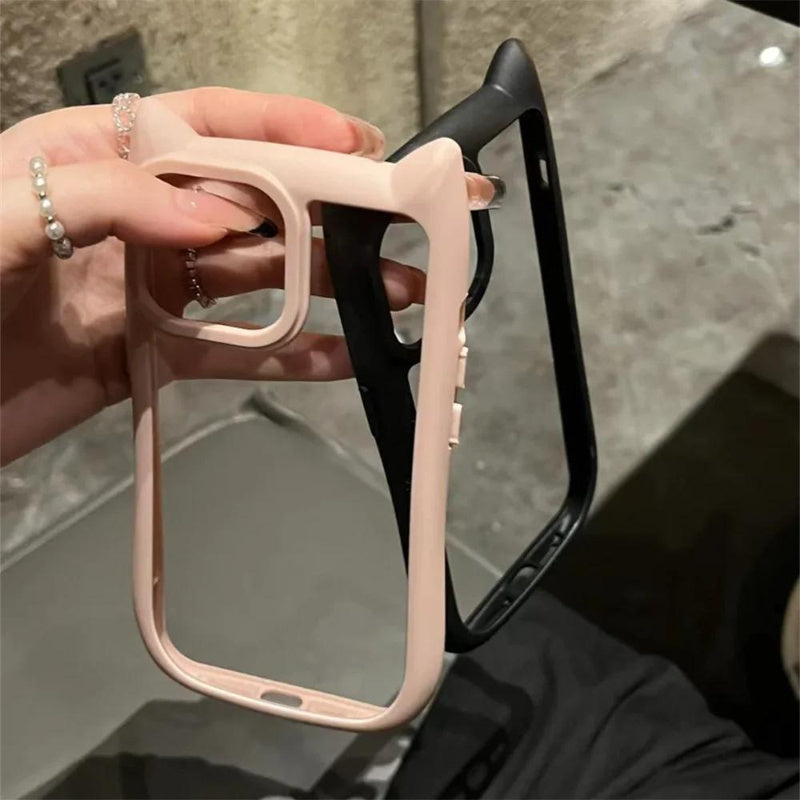 Funda de teléfono transparente con orejas de gato de dibujos animados para modelos de iPhone con protección para la lente