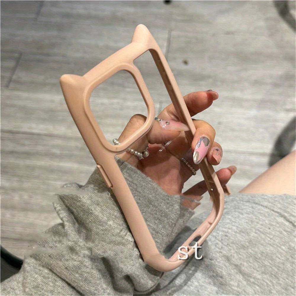 Funda de teléfono transparente con orejas de gato de dibujos animados para modelos de iPhone con protección para la lente