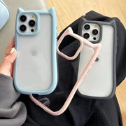Funda de teléfono transparente con orejas de gato de dibujos animados para modelos de iPhone con protección para la lente