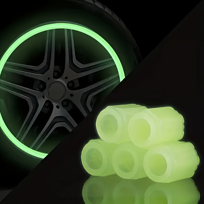 4pcs Waterfproof Glow-in-the-Dark Hexagonal Tire Valve Caps for Cars Bikes Trucks