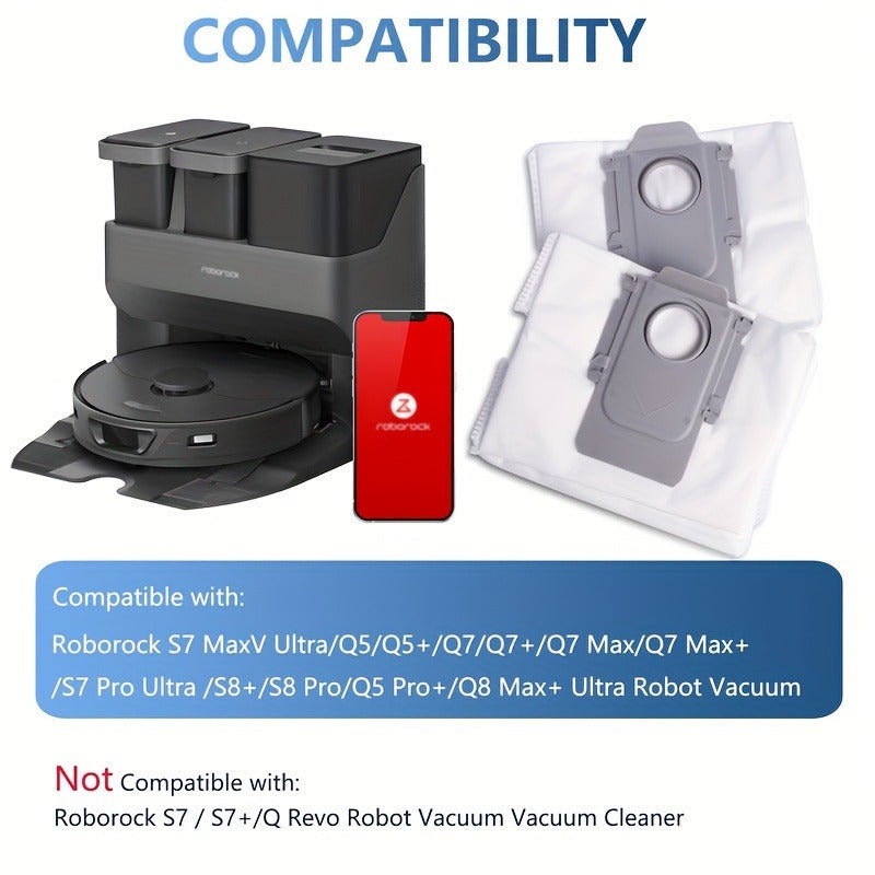 Mustahkam Plastik/Ta'kib Material 8 dona Katta Hajmli Bir Martalik Bo'shliq Chang Sumkalari Roborock Q5, Q7, S7 Max va Boshqalar uchun - Ultra, S8+ va S8 Pro modellari bilan mos keladi