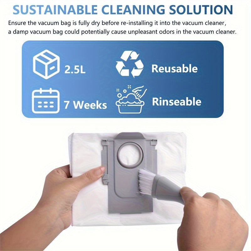 Mustahkam Plastik/Ta'kib Material 8 dona Katta Hajmli Bir Martalik Bo'shliq Chang Sumkalari Roborock Q5, Q7, S7 Max va Boshqalar uchun - Ultra, S8+ va S8 Pro modellari bilan mos keladi