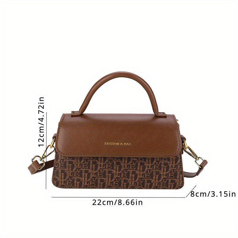 Women's Crossbody Bag with Letter Print Adjustable Strap Black and Gold Accents