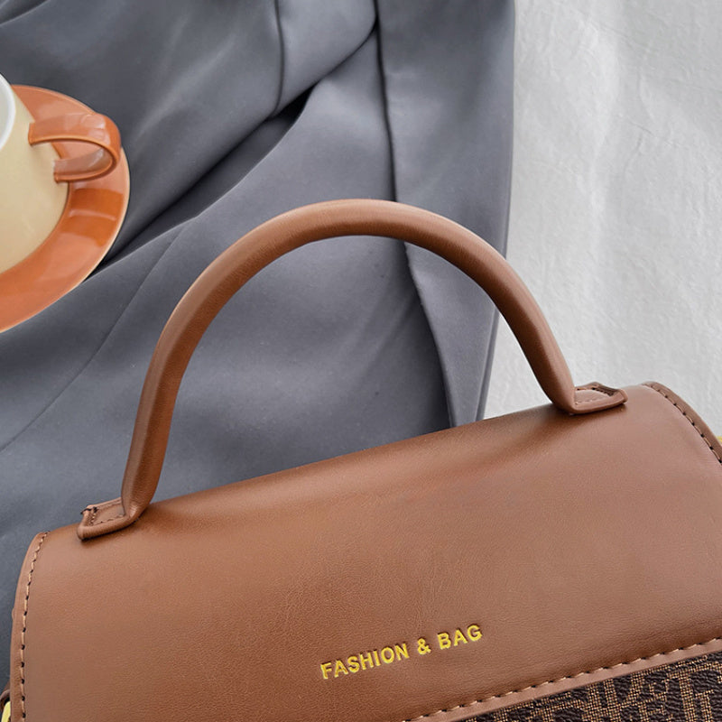 Women's Crossbody Bag with Letter Print Adjustable Strap Black and Gold Accents