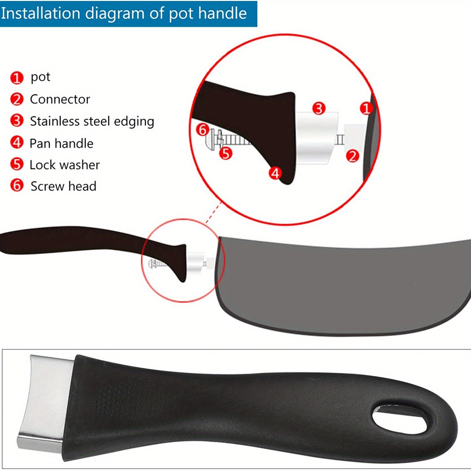 Silicone Non-Slip Pot Handle Grip Black Long Replacement for Saucepan Frying Pan