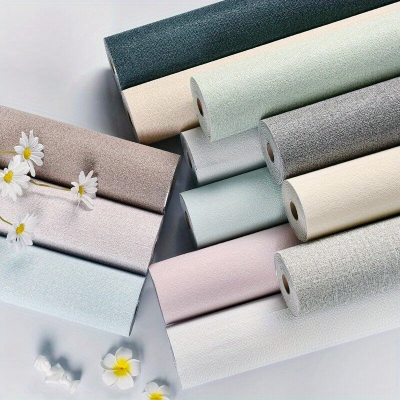 5M Self-Adhesive Linen Wallpaper 3D Textured Waterproof Washable for Bedroom and Rental Renovation