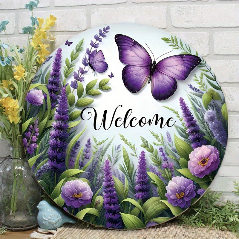 Aylana akril eshik tutqichiga mo'ljallangan Welcome Sign, lavanda va kapalak dizayni bilan, diametri 20.32 sm, tashqi verandani bezash uchun ideal, uy kirishiga ajoyib sovg'a - 14 yosh va undan katta uchun tavsiya etiladi. (1 dona)