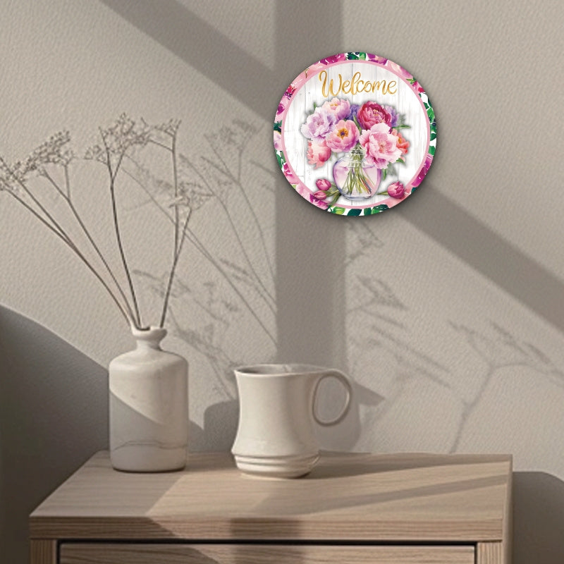 Round Floral Acrylic Welcome Door Sign 20cm Porch Decor Housewarming Gift