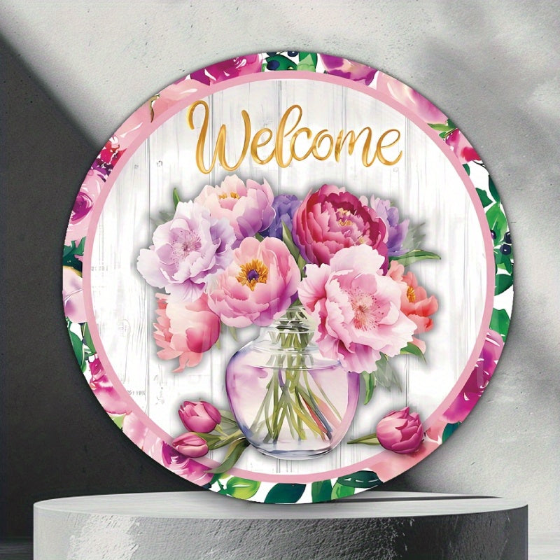 Round Floral Acrylic Welcome Door Sign 20cm Porch Decor Housewarming Gift