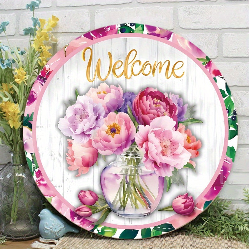 Round Floral Acrylic Welcome Door Sign 20cm Porch Decor Housewarming Gift