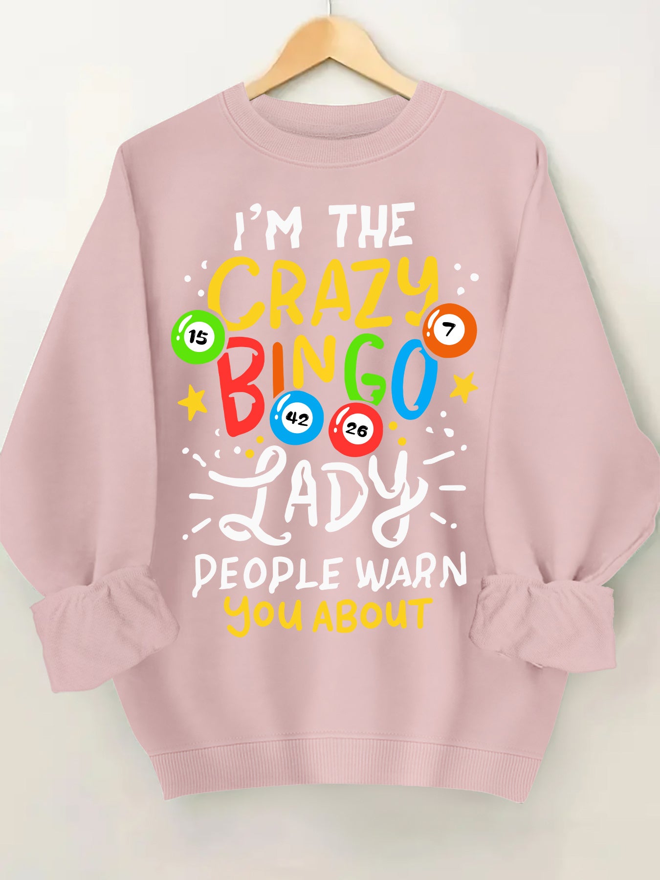 Plus Size Women's Crew Neck Sweatshirt with Crazy Bingo Lady Print Casual Long Sleeve Pullover