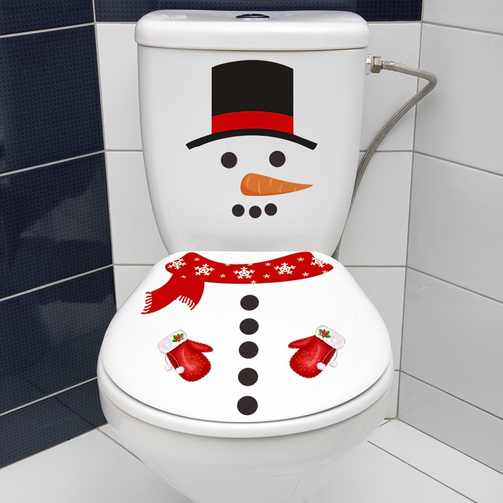 Adorno de tapa de inodoro de muñeco de nieve 3D festivo para Navidad, decoración de baño de plástico, fácil de aplicar