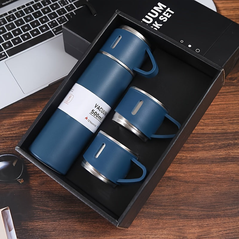 Stainless Steel Vacuum Flask Set with 2 Cups 16.9Oz Insulated Bottle