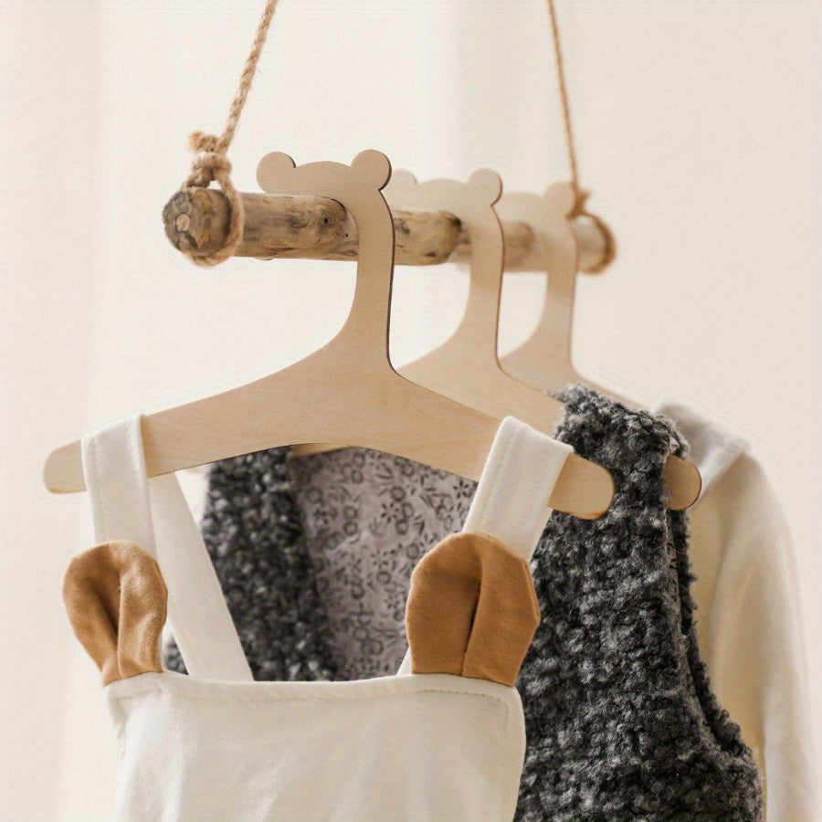 10-Piece Wooden Clothes Hangers for Kids Wardrobe Storage