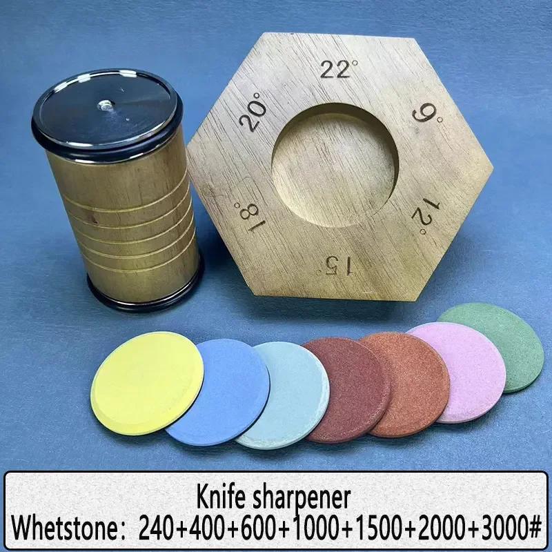 Afilador de cuchillos magnético de madera con piedra de diamante para afilado y pulido de cuchillas de cocina