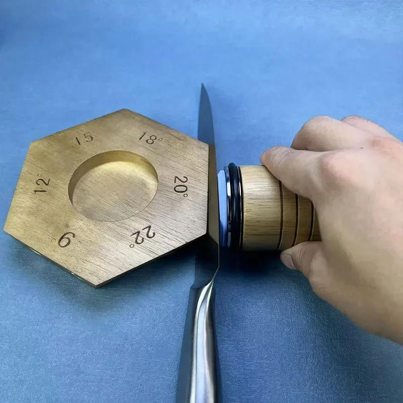 Afilador de cuchillos magnético de madera con piedra de diamante para afilado y pulido de cuchillas de cocina