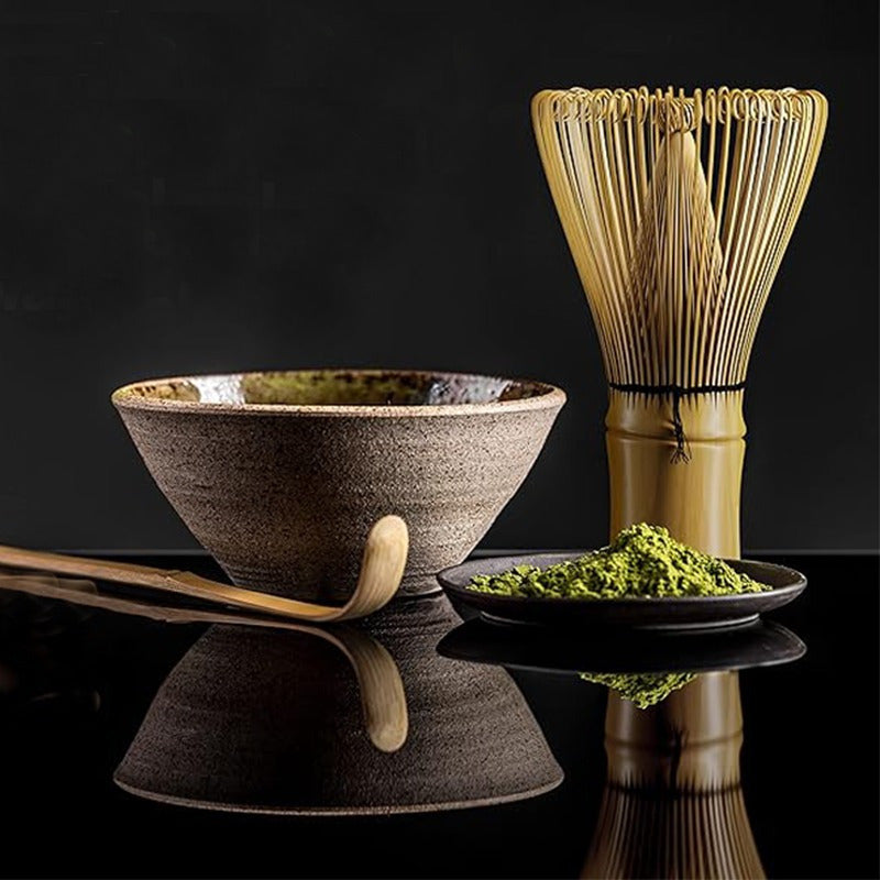 Juego de té matcha artesanal con batidor, cucharilla y soporte, kit de ceremonia del té japonesa tradicional