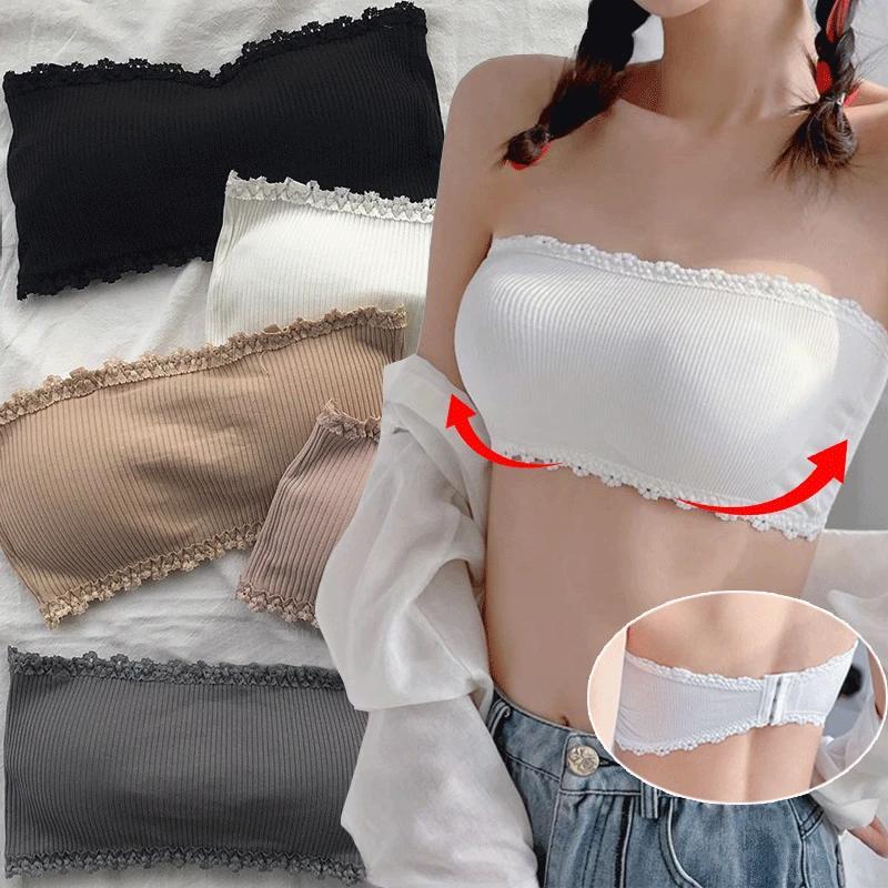Wireless Breathable Lace Bandeau Bra with Built-in Pads for Women