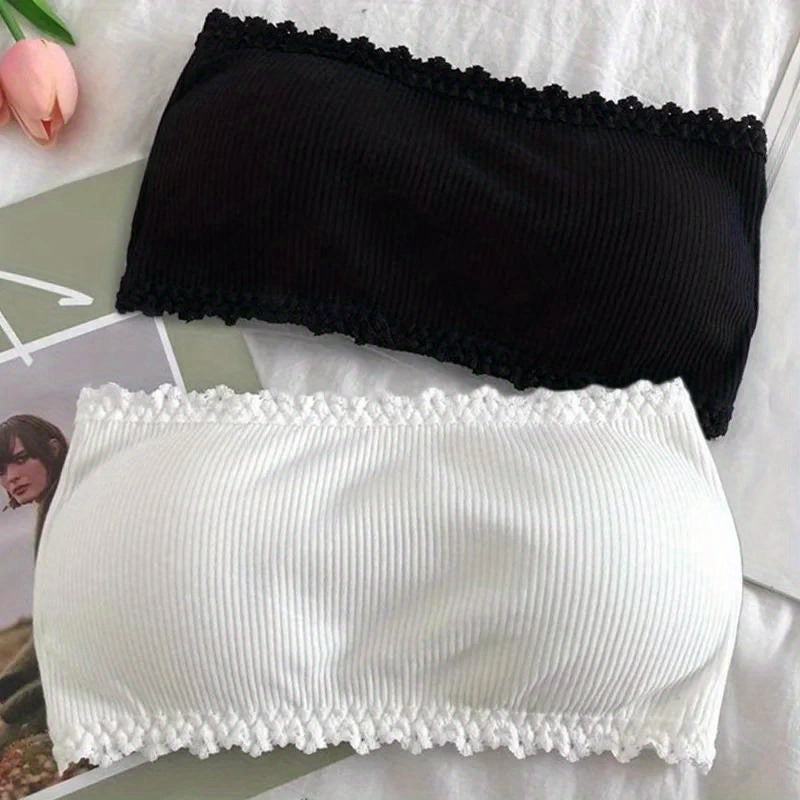 Sujetador bandeau transpirable de encaje sin cables con almohadillas integradas para mujeres