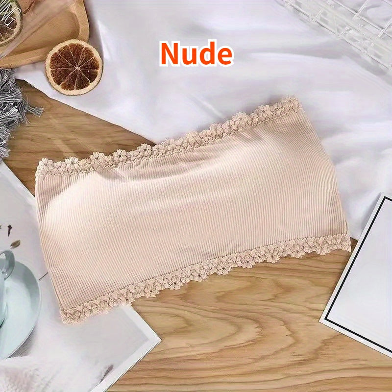 Sujetador bandeau transpirable de encaje sin cables con almohadillas integradas para mujeres