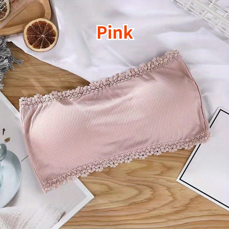 Sujetador bandeau transpirable de encaje sin cables con almohadillas integradas para mujeres
