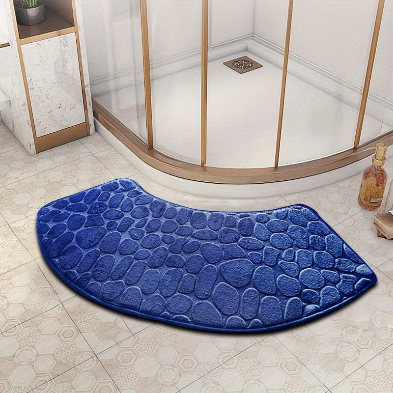 Non-Slip Fan-Shaped Polyester Bath Mat Water Absorbent Dirt Resistant Large Shower Mat