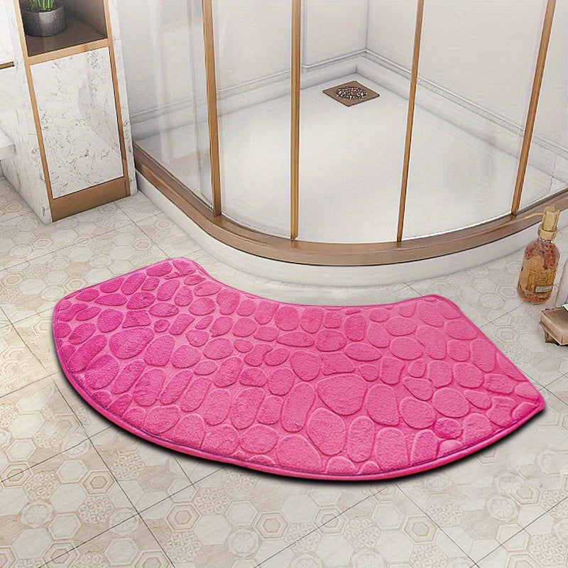Non-Slip Fan-Shaped Polyester Bath Mat Water Absorbent Dirt Resistant Large Shower Mat