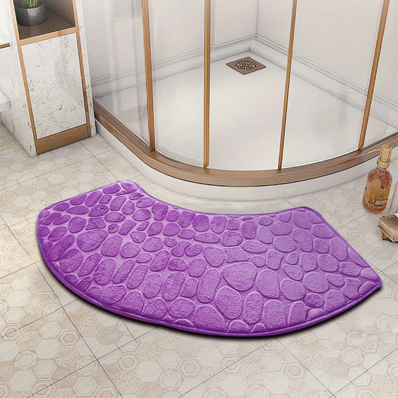 Non-Slip Fan-Shaped Polyester Bath Mat Water Absorbent Dirt Resistant Large Shower Mat