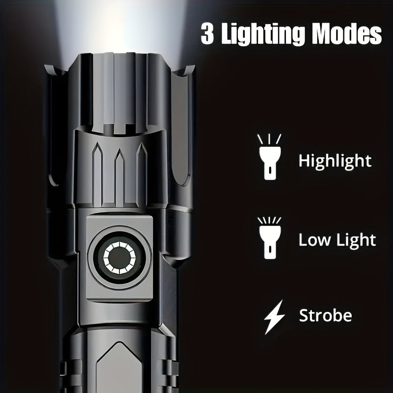 Rechargeable LED Flashlight with Long-Range Illumination and USB Power