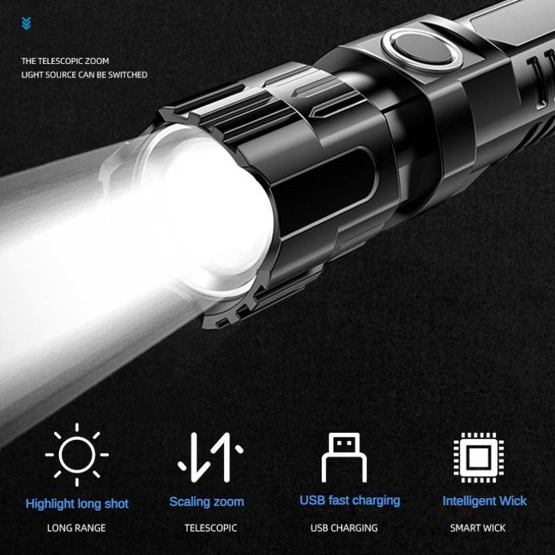 Rechargeable LED Flashlight with Long-Range Illumination and USB Power