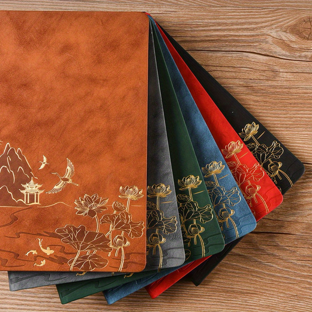 Chinese Landscape Faux Leather Notebook and Pen Set with Embossed Cover