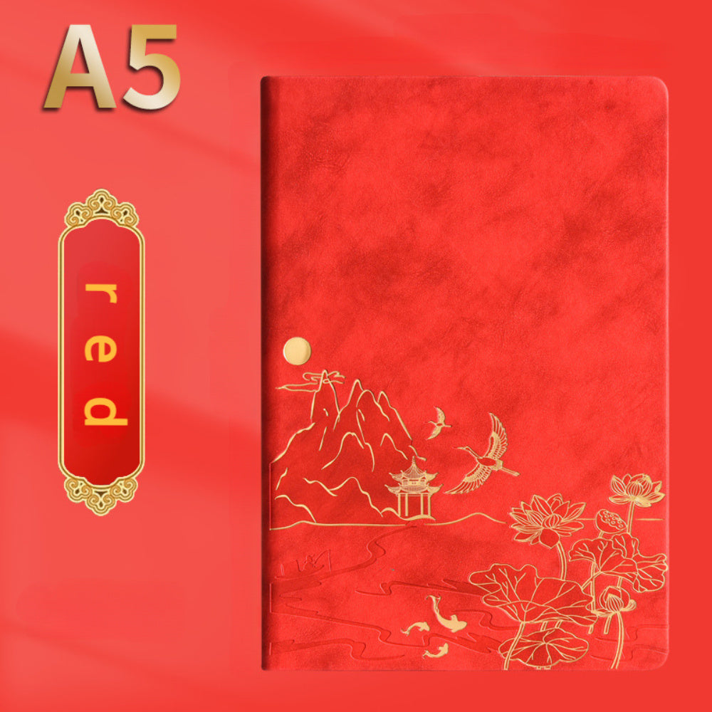 Chinese Landscape Faux Leather Notebook and Pen Set with Embossed Cover