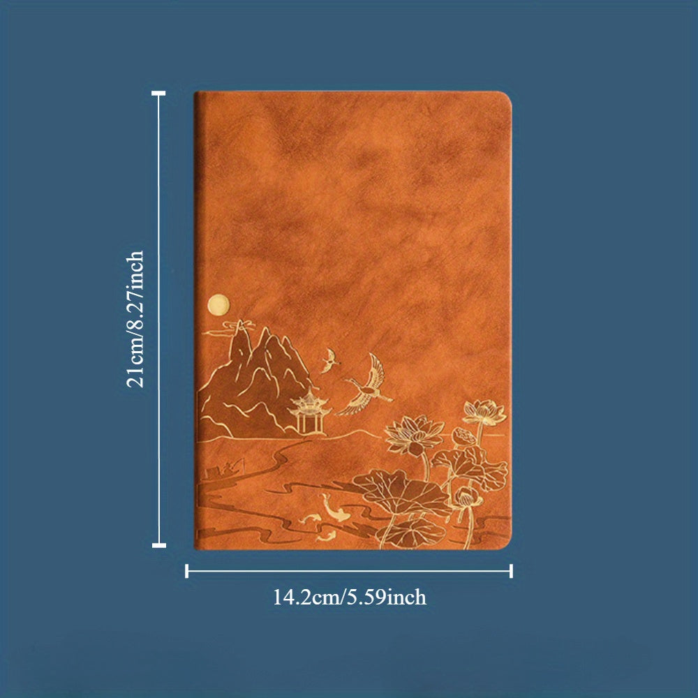 Chinese Landscape Faux Leather Notebook and Pen Set with Embossed Cover