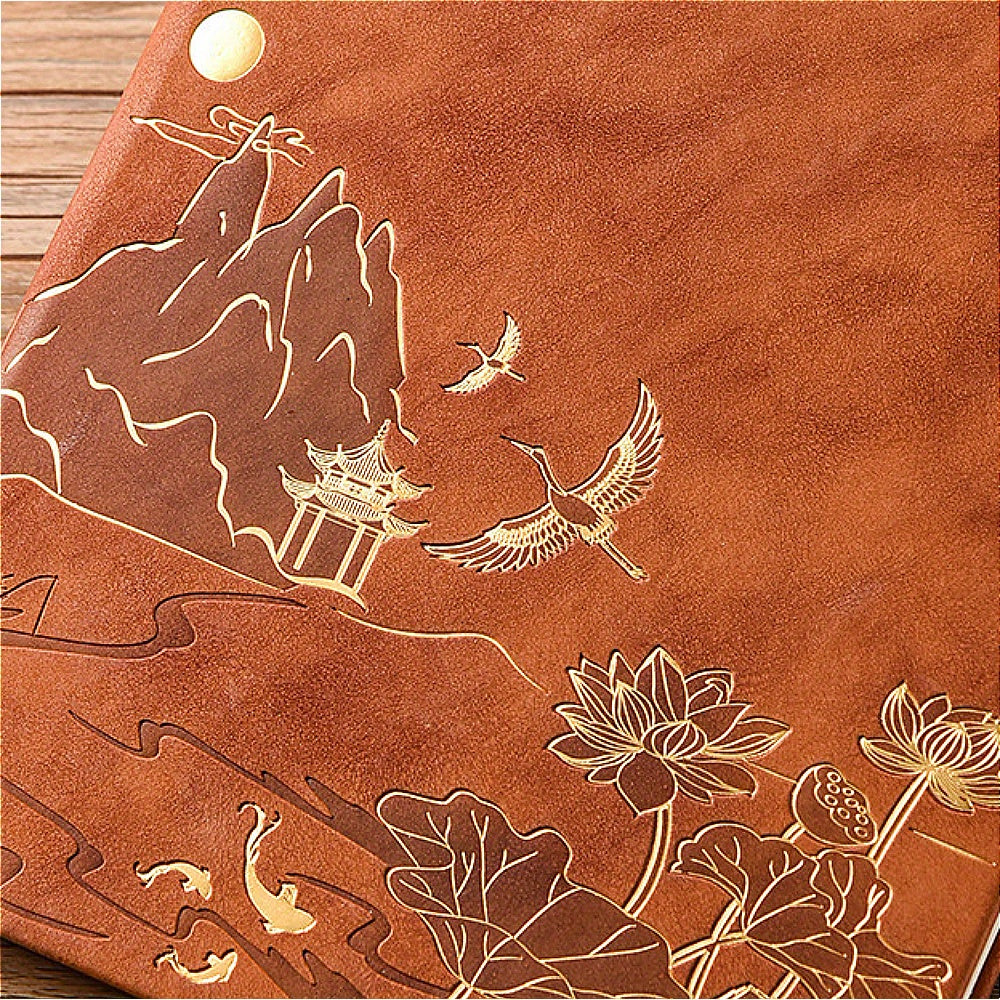 Chinese Landscape Faux Leather Notebook and Pen Set with Embossed Cover