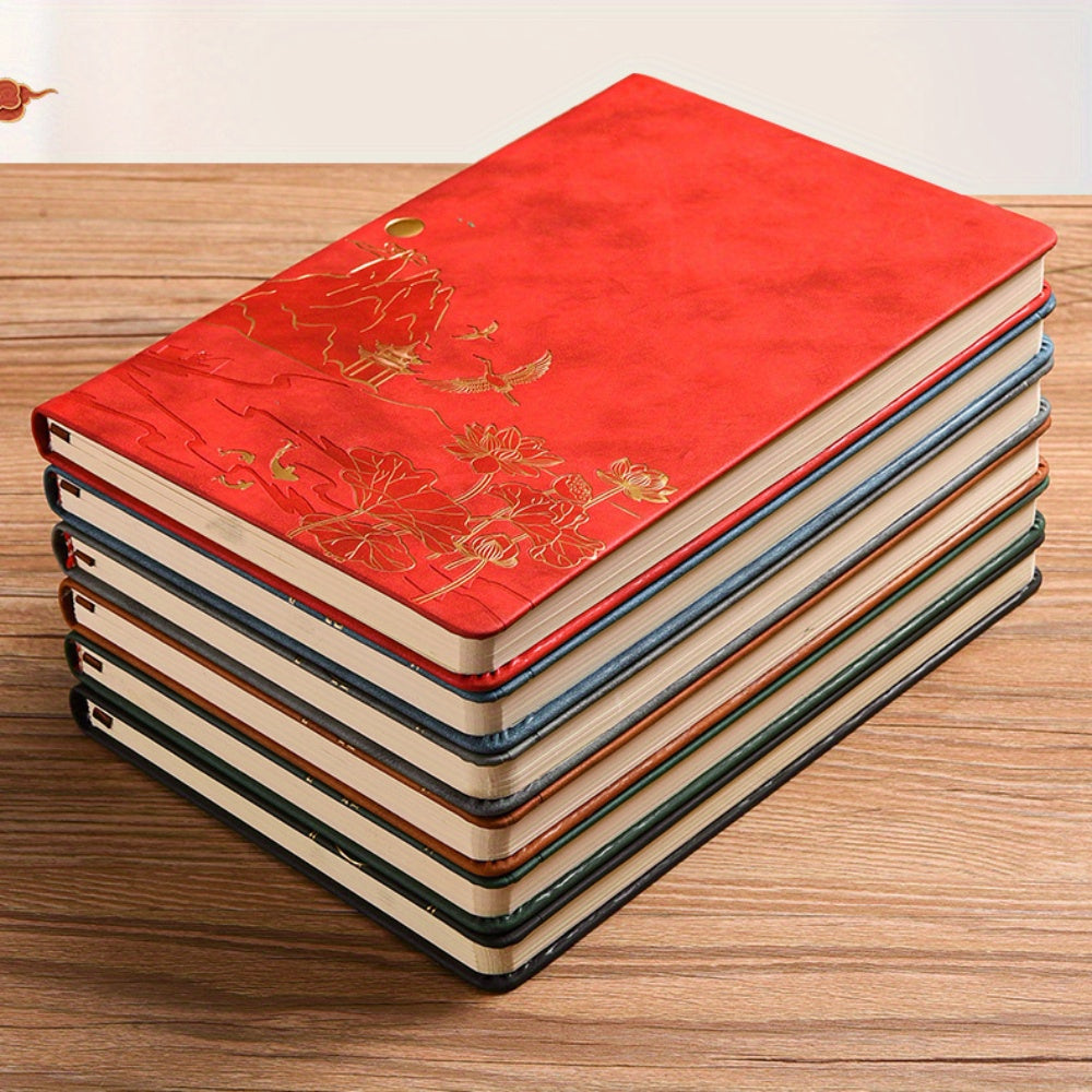 Chinese Landscape Faux Leather Notebook and Pen Set with Embossed Cover