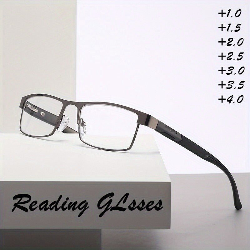 Men's Titanium Alloy Reading Glasses Square Frame Anti-Blue Light +1.0 to +4.0 Presbyopic