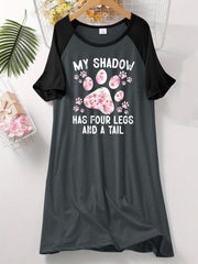 Women's Heather Gray Short Sleeve Sleep Dress with Dog Paw Print Nightgown